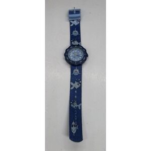Kids Flik Flak Swatch Watch Rotating Bezel Surfing Essentials Blue Fish